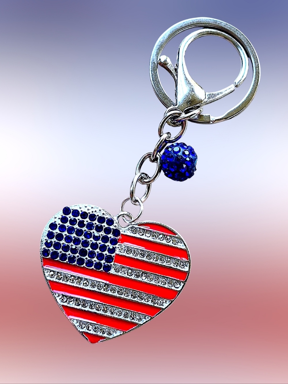 Heart-Shaped Patriotic Bag Charm / Keychain